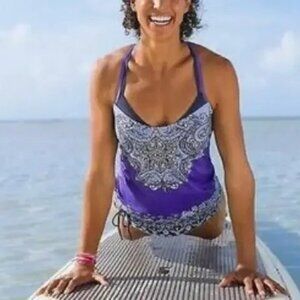 ATHLETA Swim Suit Tankini Top Paisley Purple Size Small